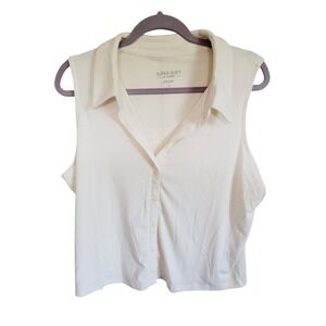 Torrid Super Soft 1 Rib V-Neck Collared Tank‎ Ivory Button Front Stretch NWT